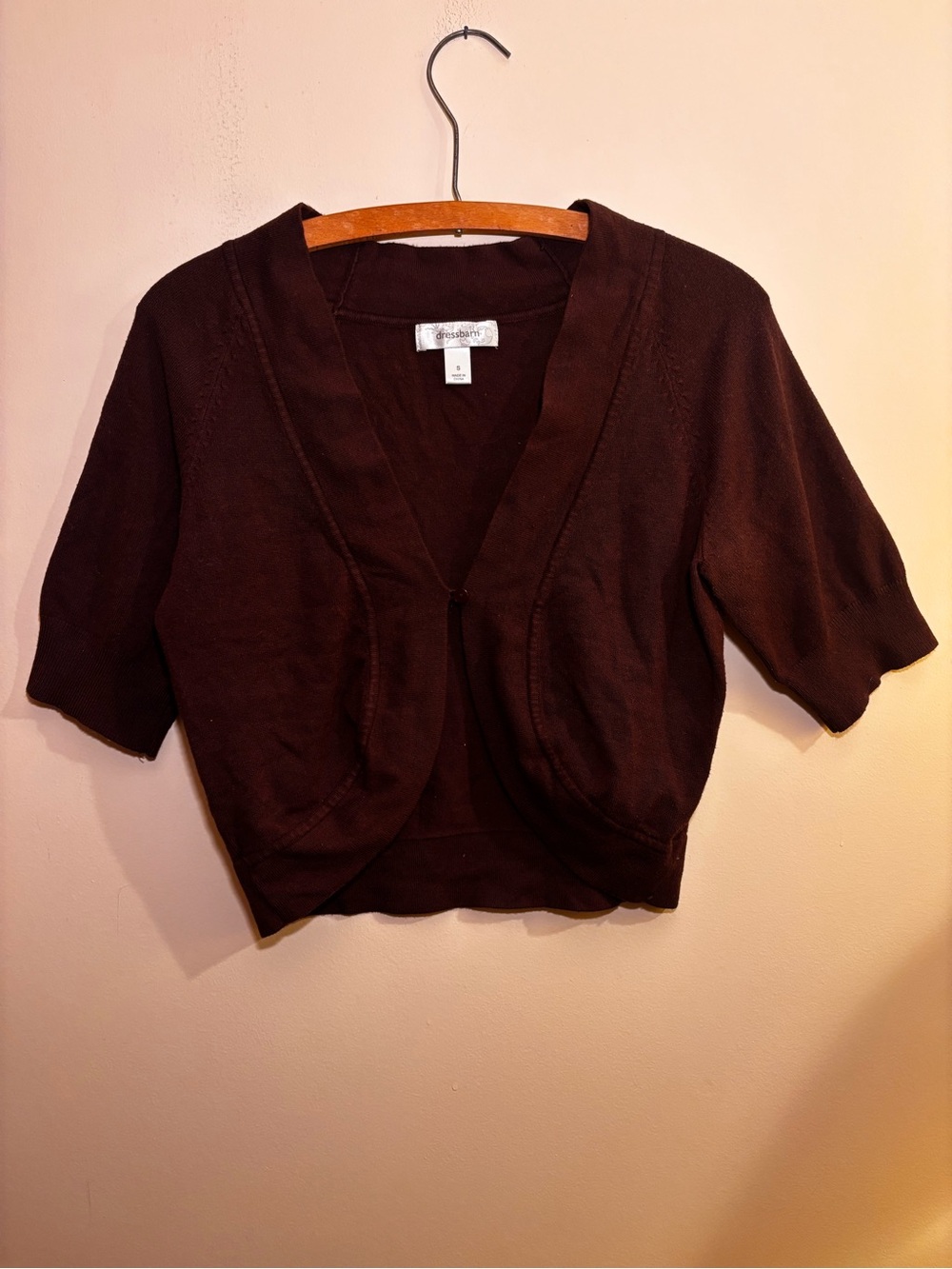 Dress Barn Chocolate Brown Cropped Short-Sleeve Bolero Cardigan
